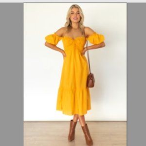 Pearl + Sea Off the shoulder Midi Dress